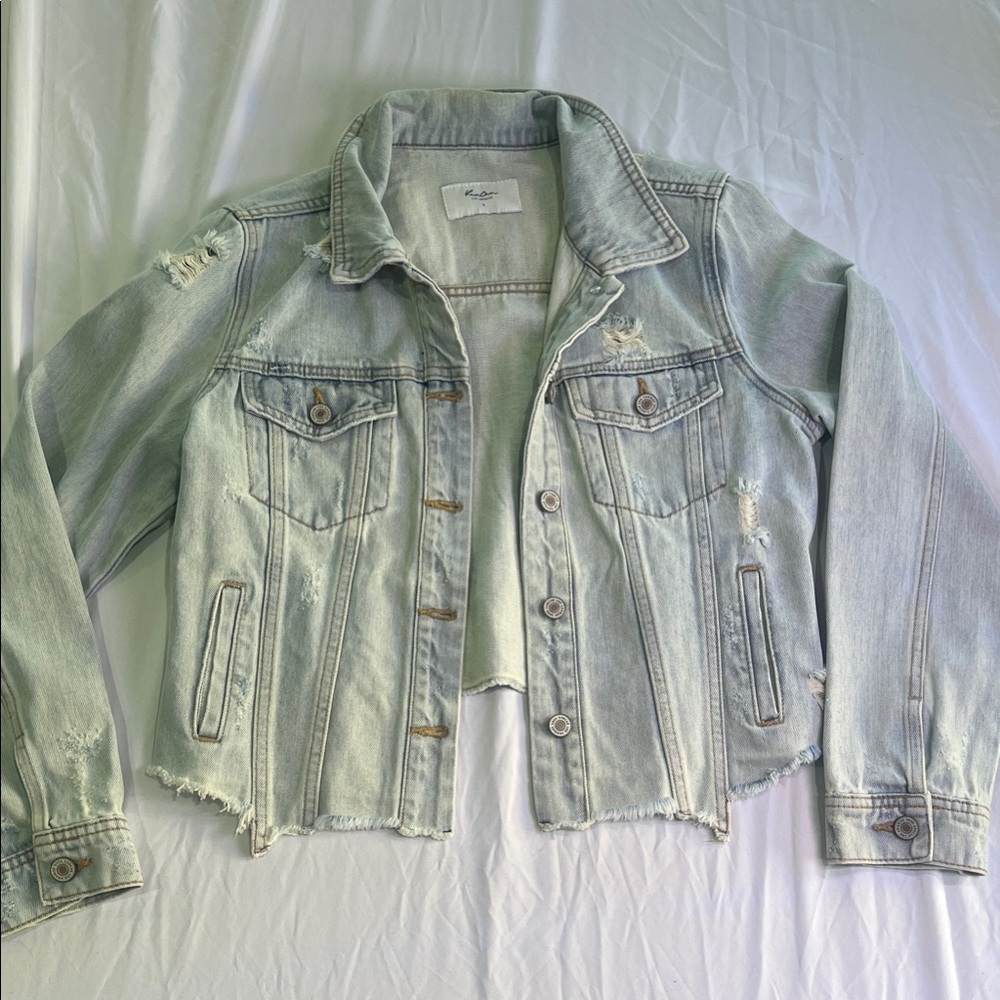 KanCan Faded Blue Distressed Denim Jacket
